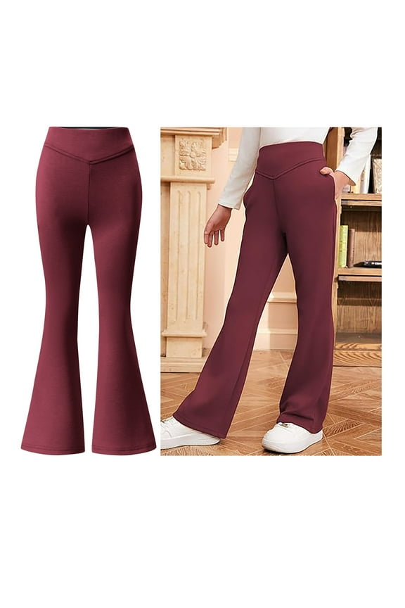 Uniform Pants for Girls Skinny Fit Stretch Pants with Pockets Flare Leg Pants Wine Pants for Girls Back To School Outfits for Girls Kids Cute Clothes for Girls 5-6 Years