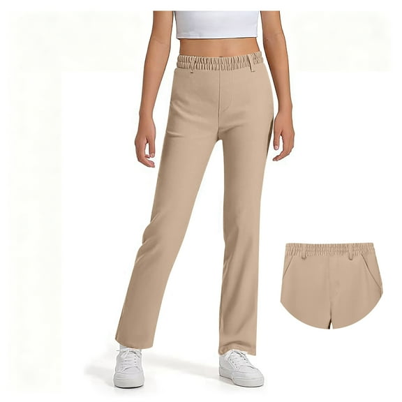 Uniform Pants for Girls Skinny Fit Stretch Pants with Pockets Straight Pants Khaki Pants Back to School Clothes Kids Preppy Clothes for Girls 9-10 Years