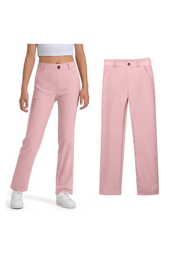 Uniform Pants for Girls Skinny Pants Stretch Pants with Pockets Straight Pants Pink Uniform Pants Back to School Clothes Teen Preppy Clothes for Girls 11-12 Years