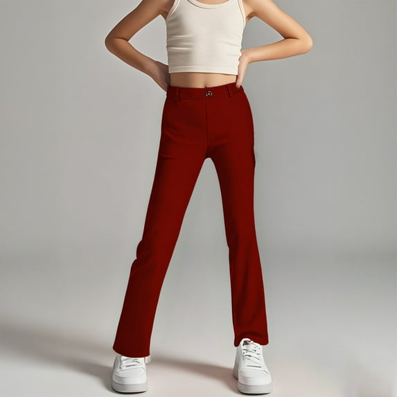 Uniform Pants for Girls Skinny Pants Stretch Pants with Pockets Straight Pants Red Pants for Girls Uniform Back To School Clothes Girls Clothes Size 7-8 Years Girls Clothes