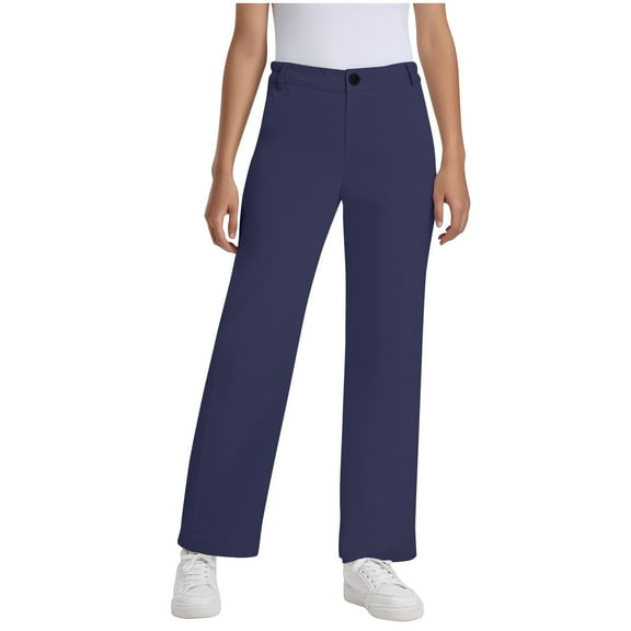 Uniform Pants Girls, Tween Girls High Waisted Solid Color Dressy Pants, Stretchy Casual Straight Leg Trousers with Pockets Ladies Trousers Pants Summer Blue 140