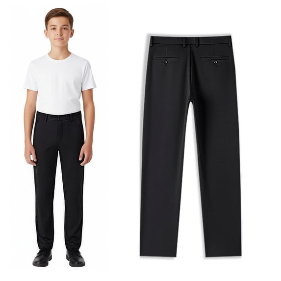 Uniform Pants for Boys Dress Pants Adjustable Waist Stretch Pants with Pockets Black Girls Uniform Pants Back To School Slim Fit Pants Size 6-7 Years