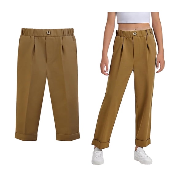 Uniform Pants for Boys Dress Pants High Stretchy Pants with Pockets Coffee Pants for Boys Back To School Slim Fit Clothes Size 4-5 Years Youth