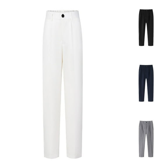 Uniform Pants for Boys Flat Front Straight Leg Dressy Pants for School Solid Color Adjustable Waist Fall Winter Trousers Beige Sizes 2-3 Y