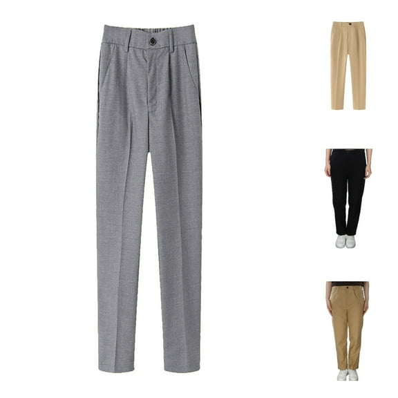 Uniform Pants for Boys Flat Front Straight Leg Dressy Pants for School Solid Color Adjustable Waist Fall Winter Trousers Grey Sizes 3-4 Y