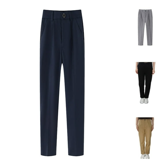 Uniform Pants for Boys Flat Front Straight Leg Dressy Pants for School Solid Color Adjustable Waist Fall Winter Trousers Navy Sizes 9-10 Y