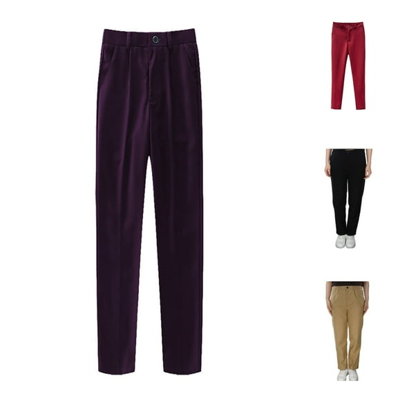 Uniform Pants for Boys Flat Front Straight Leg Dressy Pants for School Solid Color Adjustable Waist Fall Winter Trousers Purple Sizes 7-8 Y