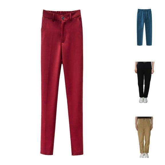 Uniform Pants for Boys Flat Front Straight Leg Dressy Pants for School Solid Color Adjustable Waist Fall Winter Trousers Red Sizes 4-5 Y