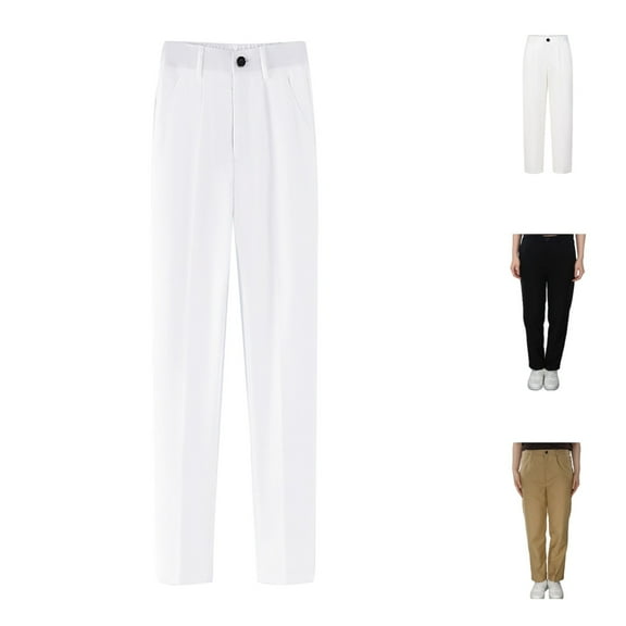 Uniform Pants for Boys Flat Front Straight Leg Dressy Pants for School Solid Color Adjustable Waist Fall Winter Trousers White Sizes 9-10 Y