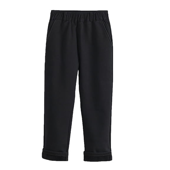 Uniform Pants for Boys Lined Winter Warm Dress Pants High Rise Elastic Waisted Trousers with Pockets