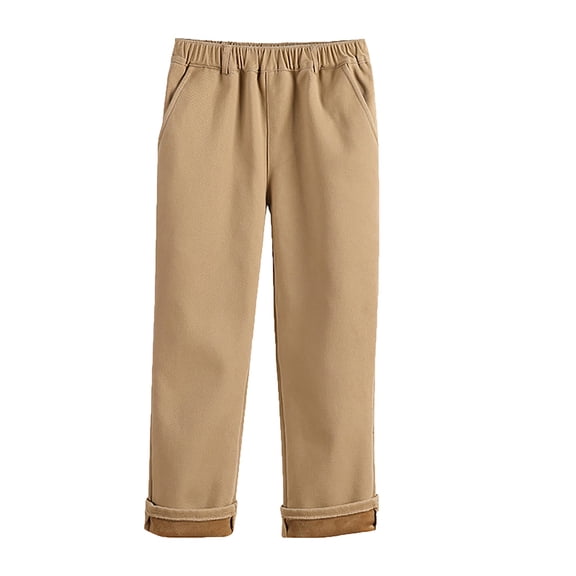 Uniform Pants for Boys Lined Winter Warm Dress Pants High Rise Elastic Waisted Trousers with Pockets