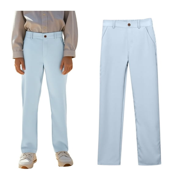 Uniform Pants for Boys Pull On Chino Pants with Pockets Straight Pants Blue Uniform Pants for Boys Back To School Outfits Teen Boys Pants 11-12 Years