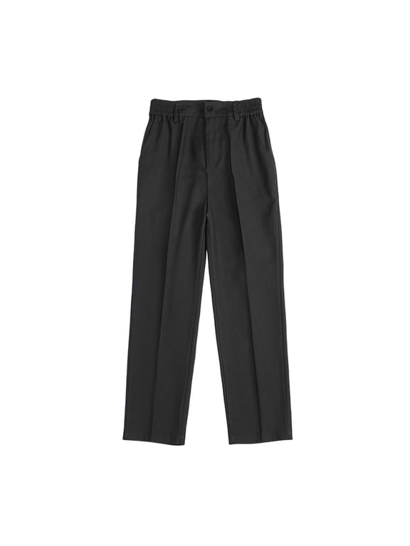 Uniform Pants for Boys School Dress Pant with Pockets Elastic Waist Baggy Trousers Black 14-15Years