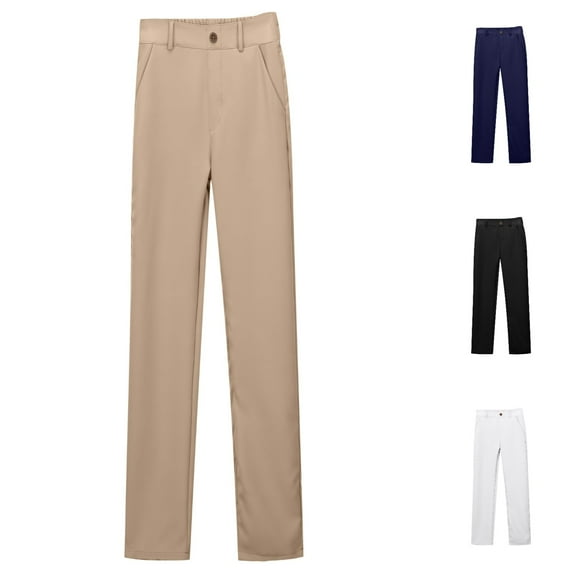 Uniform Pants for Boys Straight Leg Stretchy Kids School Uniformss Pants Flat Front Solid Color Dressy Pants Khaki Sizes 5-6 Y