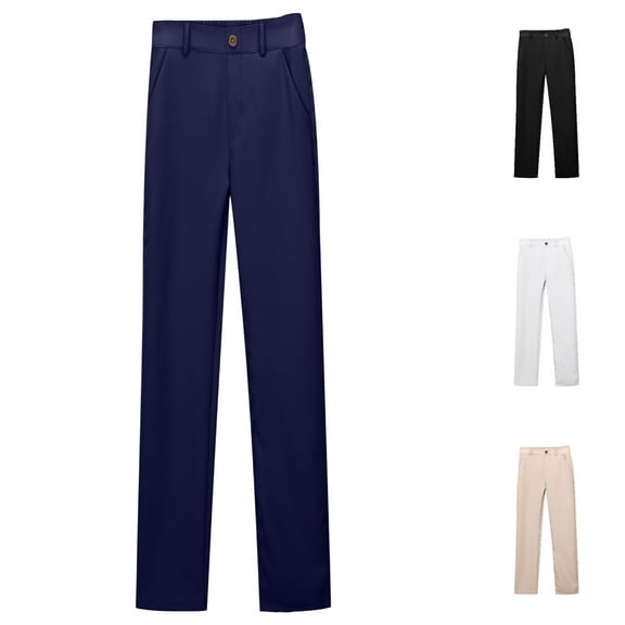 Uniform Pants for Boys Straight Leg Stretchy Kids School Uniformss Pants Flat Front Solid Color Dressy Pants Navy Sizes 5-6 Y