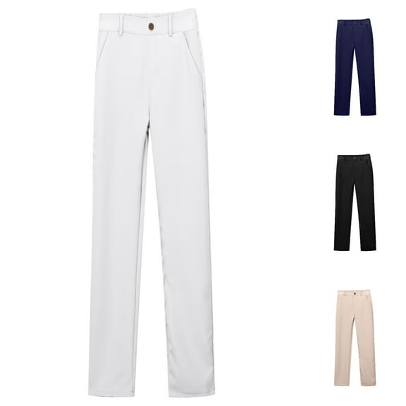 Uniform Pants for Boys Straight Leg Stretchy Kids School Uniformss Pants Flat Front Solid Color Dressy Pants White Sizes 7-8 Y