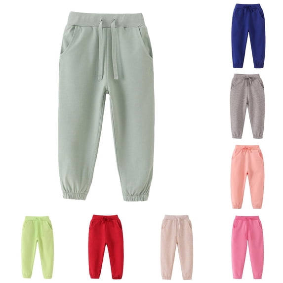 Uniform Pants for Girls' Autumn Winter Style Long Pants for Kids Flexible Elastic Waist Sports Pants for Girls and Boys Green 6-7 Years