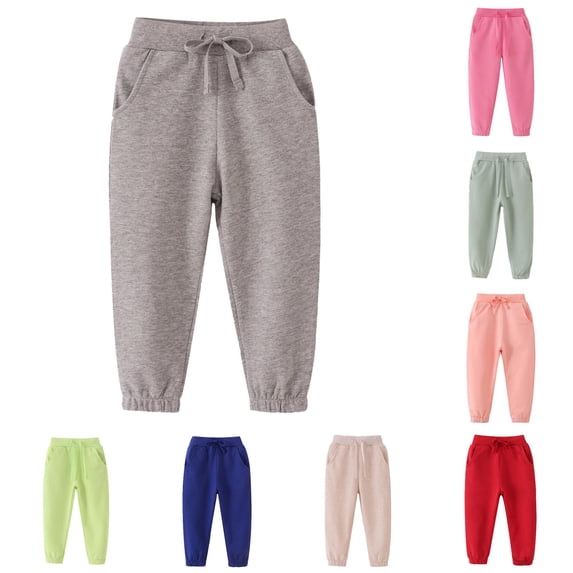 Uniform Pants for Girls' Autumn Winter Style Long Pants for Kids Flexible Elastic Waist Sports Pants for Girls and Boys Grey 1-2 Years