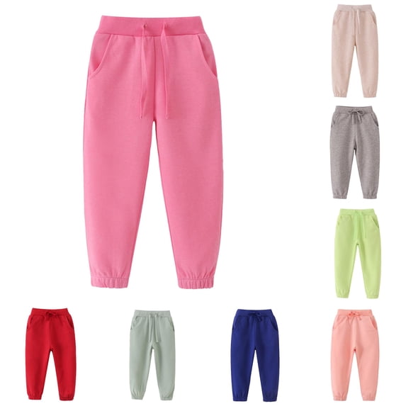 Uniform Pants for Girls' Autumn Winter Style Long Pants for Kids Flexible Elastic Waist Sports Pants for Girls and Boys Hot Pink 4 Years
