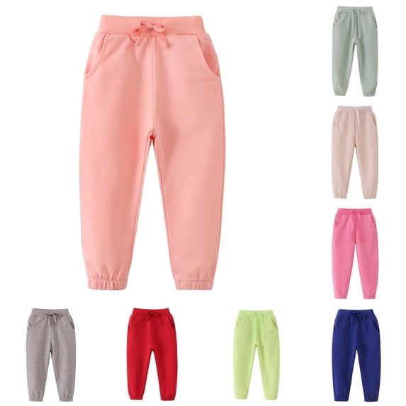 Uniform Pants for Girls' Autumn Winter Style Long Pants for Kids Flexible Elastic Waist Sports Pants for Girls and Boys Pink 1-2 Years