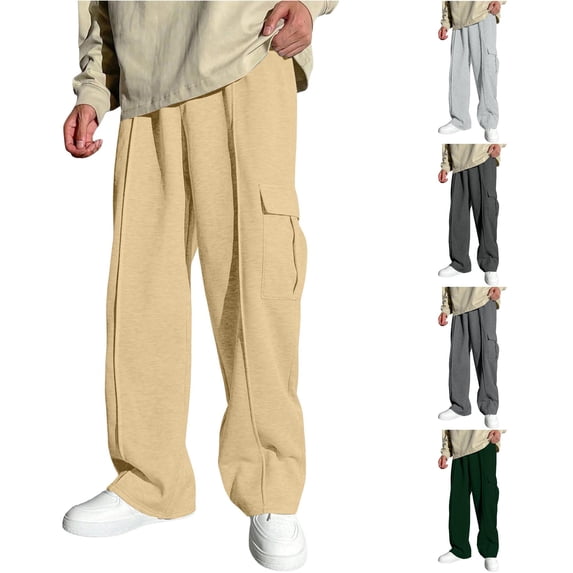 Uniform Pants for Girls Boys Pants Everyday Comfort Relaxed Wide Leg Sweatpants for Kids with Elastic Waist and Cargo Details Khaki 11-12 Years