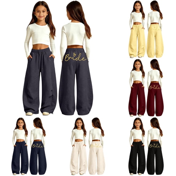 Uniform Pants for Girls Casual Fashion Printed Curved Leg Pants for Everyday Elastic Waist and Soft Comfort in Kids Apparel Grey 6-7 Years