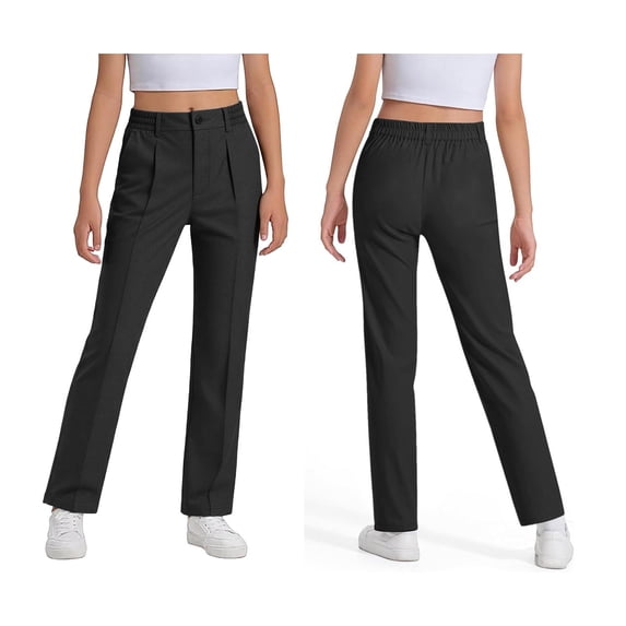 Uniform Pants for Girls Dress Pants Elastic High Waist Straight Pants with Pockets Boys Black School Pants Back To School Size 4-5 Years Boys Clothes