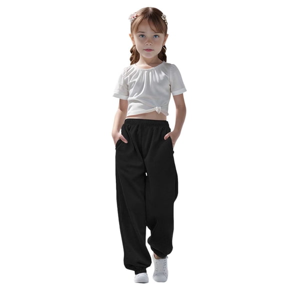 Uniform Pants for Girls Pants for Kids Casual Solid Sweatpants with Fit for Everyday Play and Easy Care Black 3-4 Years