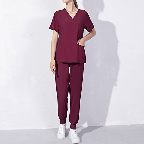 Uniform Scrubs Sets Women Joggers,Solid Nurse Uniform Scrub Sets Women,Short Sleeve Scrubs for Women Sets Clearance,Women's Stretch V-Neck Top and Cargo Pant Set S,Jogger Scrub Sets for Women