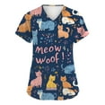 thumbnail image 1 of Uniform Scrubs for Women,Animal Ribbon Print Nurse Tops - Stretchy V-Neck Scrub Shirts with Hidden Pen Pocket - Navy - XXXXL, 1 of 5