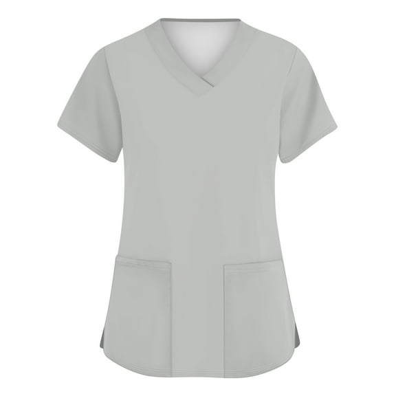 Uniform Scrubs for Women,V-Neck Scrub Top with Solid Color - 3-Pocket Healthcare Uniform Tops for Women - Light Gray - XXL