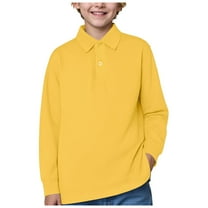 Uniform Shirts For Boys Golf Shirts Polo School Uniform Shirt with Long Sleeves for Boys and Girls Kids Collared Polo Golf Shirts Yellow 5-6 Years