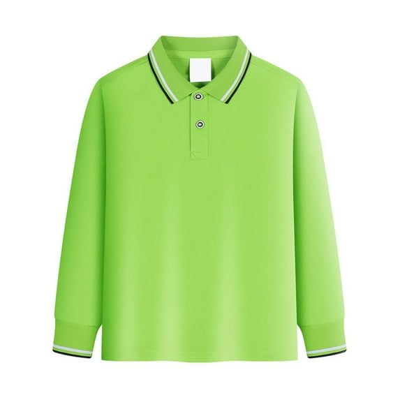 Uniform Shirts for Boys, Long Sleeve Pique Polo, Breathable Fluorescent Green 140