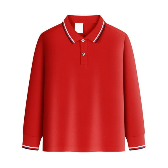 Uniform Shirts for Boys, Long Sleeve Pique Polo, Breathable Red 150