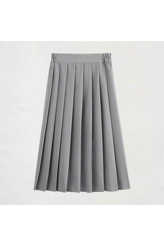Uniform Short Skater Skirts Girls Long Pleated Skirts Kid Elastic High Waist School Uniform Athletic Flowy Skirt Gray L
