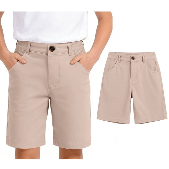 Uniform Shorts for Boys Girls Classic Pull On Elastic Back Shorts with Pockets Beige Shorts for Boys Back To School Clothes Teen Boys Shorts Size 13-14 Years