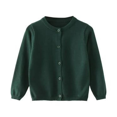 Uniform Sweater For Girls Cardigans For Girls Girl's Sweater Cotton Crew Knit Neck Long Sleeve Uniform，Cotton Cardigan Sweaters Green 6-12 Months