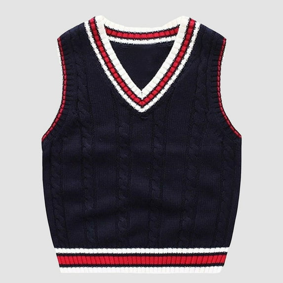 Uniform Sweater for Girls Boys Sweater Vest 100% Cotton Kids Uniform Vest Girls V-Neck Sleeveless Knit Pullover for Size 4-14