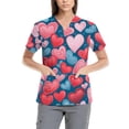 thumbnail image 1 of Uniforme De Enfermera,Women's Fashion V-Neck Nursing Top Valentine's Day Print Short-Sleeve Nursing Scrub Top with Pockets - Blue - XXL, 1 of 5
