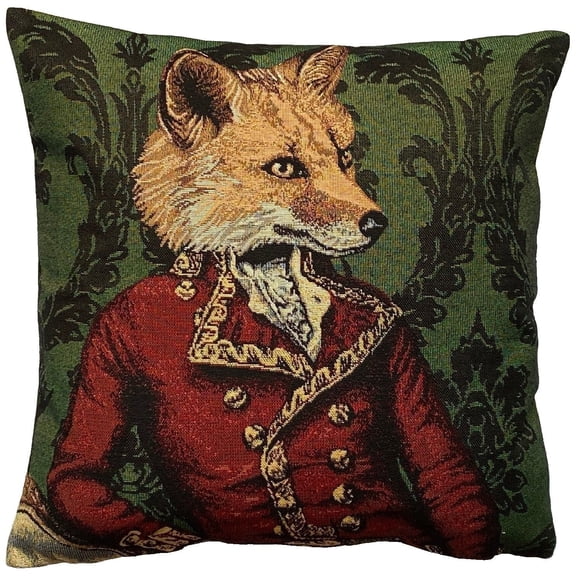Uniformed Fox Portrait Woven Decorative Pillow, 17 x 18 in, Double Sided Cotton Polyester Shell for Home Office Decor