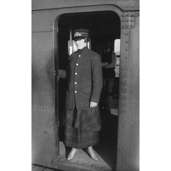 Uniformed Woman Brooklyn Subway Guard Stands In The Doorway Of Train Car. Ca. 1910. History
