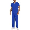 thumbnail image 1 of Uniforms Scrub Set with Pockets Nurse Top and Pants Men Women Clothes Comfortable Nursing Work Suits for Cosmetology Healthcare Pet Grooming Blue XL, 1 of 7