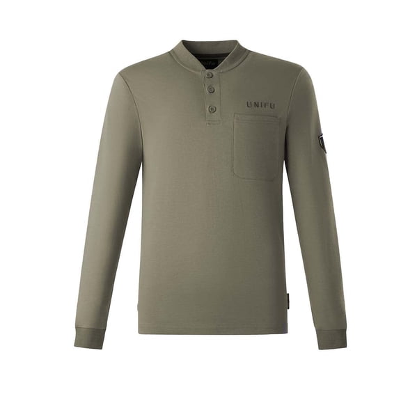 UNIFU FR Henley Shirt for Men 7OZ Work Shirt NFPA 2112/CAT2 Compliant 100% Cotton Long Sleeve Henley