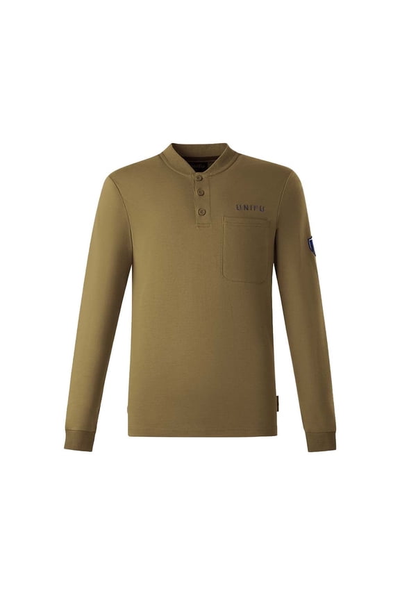 FR Henley Shirt for Men 7OZ Work Shirt NFPA 2112/CAT2 Compliant 100% Cotton Long Sleeve Henley