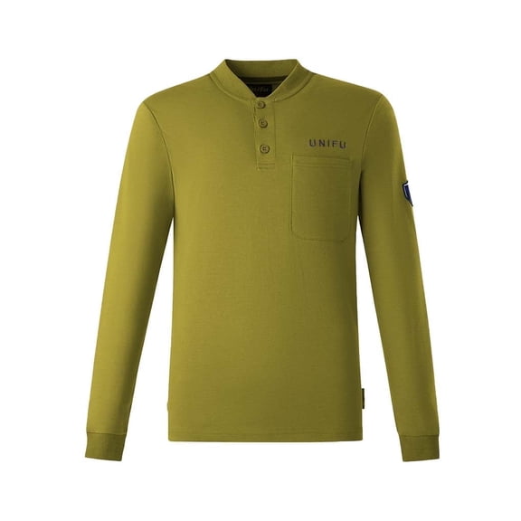 UNIFU FR Henley Shirt for Men 7OZ Work Shirt NFPA 2112/CAT2 Compliant 100% Cotton Long Sleeve Henley