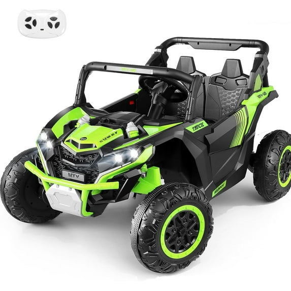 Coane 24V Ride on Toy Car for Big Kids 4-8, XL Kids UTV 2 Seater with Remote Control, 20" Spacious Seat, 4WD/2WD, MP3 & USB, 3 Speed, Storage, Electric Powerful Cars for Boys Girls, Green