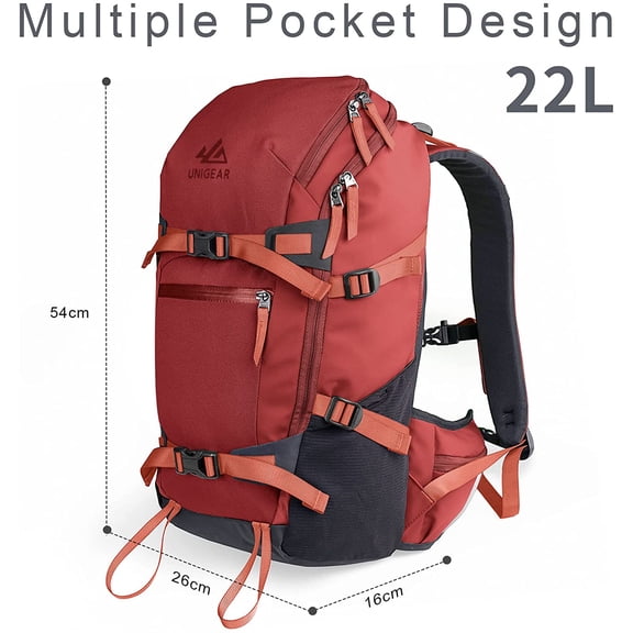Unigear Ski Backpack, 22L Snowboard Travel Backpack 900D Polyester Waterproof for Snowboard, Ski, Camping, Hiking (Red)