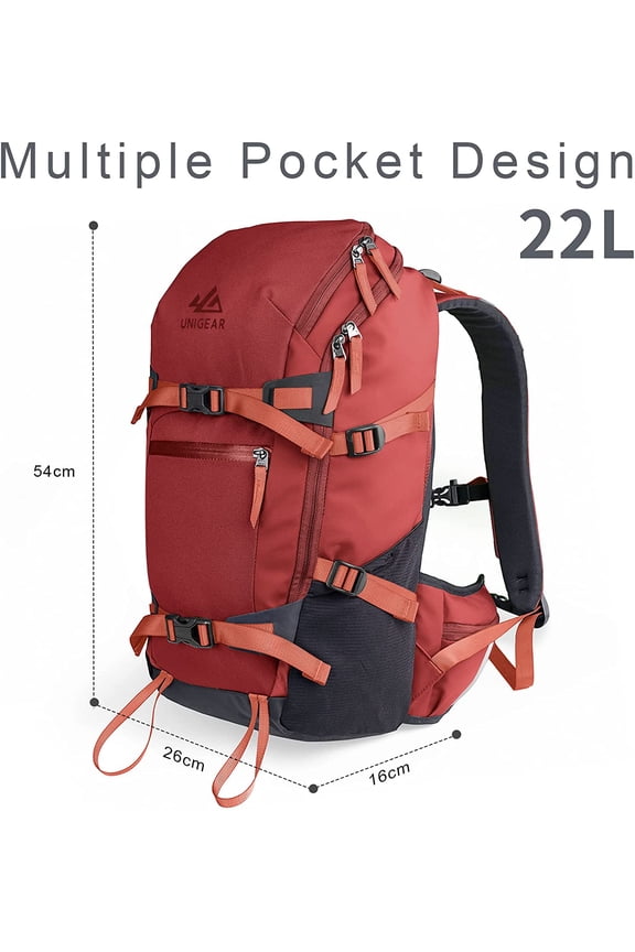 Unigear Ski Backpack, 22L Snowboard Travel Backpack 900D Polyester Waterproof for Snowboard, Ski, Camping, Hiking (Red)