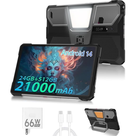 Unihertz 8849 Tank Pad E Tablet Android 14, Dual 4G 10.95'' Rugged Projector Tablet, 21000mAh,24GB RAM 512GB ROM-Black