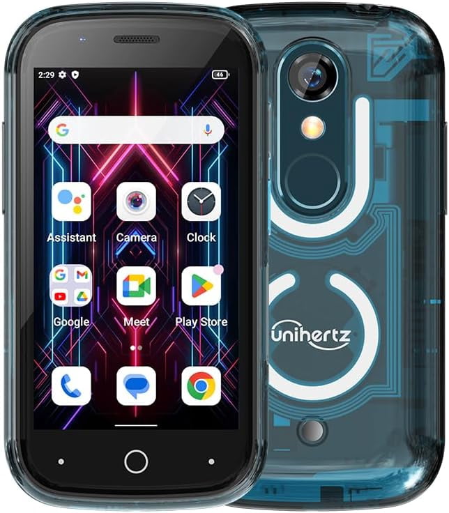 Unihertz Jelly Star Mini Smartphone 3 Inch Smallest Tiny 4G Cell Phone Android 13 Transparent Design LED Light NFC OTG 8GB RAM 256GB ROM (Blue)